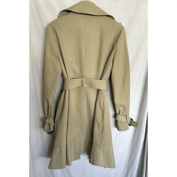 New York & Co Khaki Beige Double Breasted Belted Lined Peplum Trench Coat Size L - Picture 10 of 16
